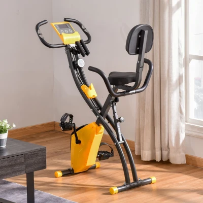 HOMCOM Bicicleta Estática Plegable con Altura y Resistencia Ajustables con Pantalla LCD y Asiento con Respaldo Peso máximo 120 Kg 97x51x115 cm Amarillo