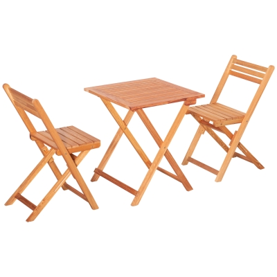 Outsunny 3 Piece Garden Bistro Set, Folding Outdoor Chairs and Table Set, Wood Patio Dining Furniture for Poolside, Balcony, Teak