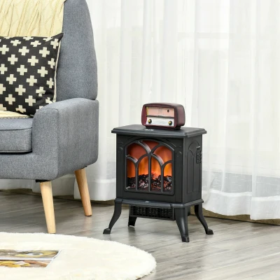 HOMCOM Chimenea eléctrica estilo retro termostato regulable 750/1500 W efecto llama LED metal ABS 37,3 x 23,1 x 44 cm negro
