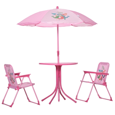 Outsunny Gartentisch-Set für Kinder 3-6 J., Hai-Design, Rosa