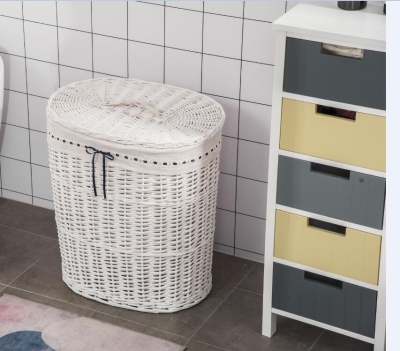 HOMCOM Cos de rufe din rachita cu capac si sac interior din material lavabil, alb