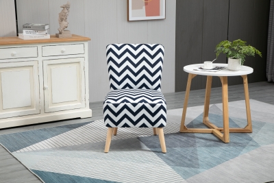 HOMCOM Scaun Capitonat cu Motive Ondulate din Lemn pentru Sufragerie si Bucatarie Alb si Albastru, 51x62x81cm