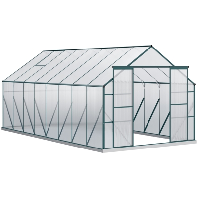 Outsunny Sera din aluminiu kit sera de gradina walk-in din policarbonat cu ventilatie 244 x 500 x 216cm, Transparenta