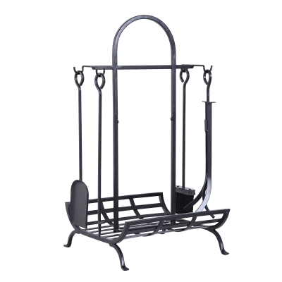 Outsunny Caseta pentru lemne din Fier Capacitate 100 kg cu 4 Instrumente Incluse pentru Intern si Extern Negru