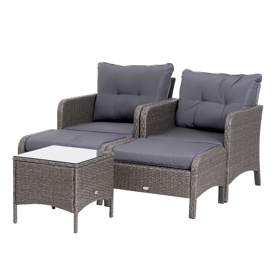 Outsunny Set Mobilier pentru Extern Canapea cu Pouf si Masuta in PE Rattan cu Perne Gri