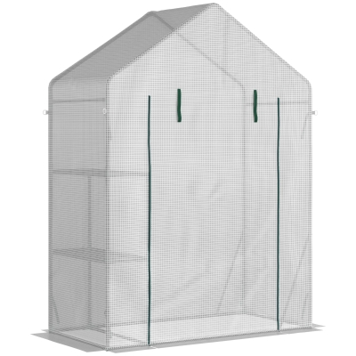 Outsunny Sera pentru Gradina pentru Exterior cu 2 Rafturi, Usa tip Rulou, 143x73x195cm, Alb