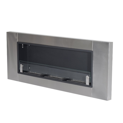 HomCom Șemineu pe Bioetanol din Inox 3 Rezervoare 1.5LT Argintiu și Negru, 136x16x54cm