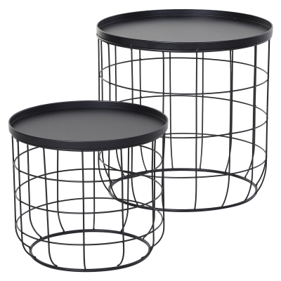 Outsunny Set 2 Piese Masuta de Cafea din Metal Negru , Φ50x50cm & Φ41.5x35.5cm
