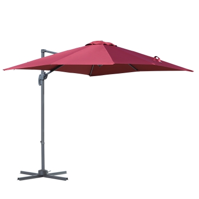 Outsunny Umbrela de Gradina cu Manivela 245x245cm cu Rotatie 360° Parasolar Reglabil Rosu Inchis