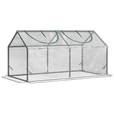 Outsunny Mini Sera de Gradina cu 2 Ferestre Rulou si Copertina PVC Anti-UV, 119x60x60cm, Transparenta
