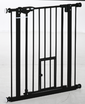 PawHut Portita pentru Caini cu Fixare prin Apasare, Extensibila de 74-80 cm cu Inchidere Automata, Neagra
