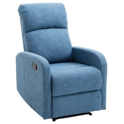 HOMCOM Fotoliu Relax Rabatabil Manual cu Taburet Capacitate maxima 125kg Tesatura de Lin 66 × 95 × 99cm Albastru