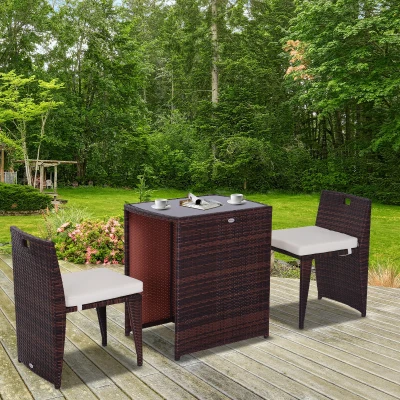 Set Mobilier 3buc pentru Grădină Ratan și Fier maro, bej