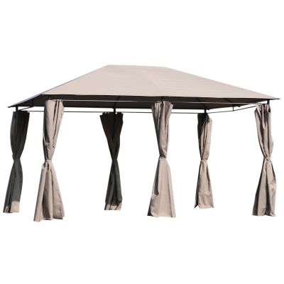 Outsunny Foisor de Gradina cu Prelata in Poliester 6 Pereti Detasabili 12 Paleti Schelet in Metal Bej 400 x 300 x 264 cm