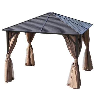 Outsunny Foisor cu Perdele Laterale Schelet in Aluminiu,Maro si Negru 3x3m