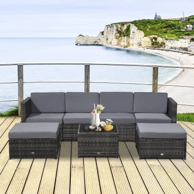 Set din 7 Piese Living pentru exterior din Rattan, Gri