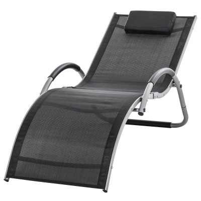 Outsunny Sezlong pentru Plaja din Aluminiu, Sezlong de Gradina din Textilen cu Tetiera Detasabila