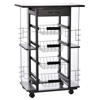 Homcom Carucior de Bucatarie cu 4 Cosuri Detasabili si 4 Compartimente Laterale Negru