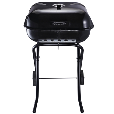 Outsunny Gratar din Otel cu Capac si Roti Negre 57x70x86cm