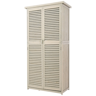 Outsunny Cabana pentru Ustensile de Gradina cu 4 Compartimente din Lemn de Brad Impermeabil