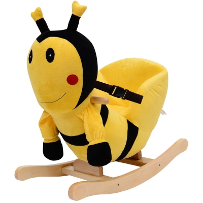 HomCom Balansoar Albină din Lemn pentru Copii 60 x 33 x 45cm Galben și Negru