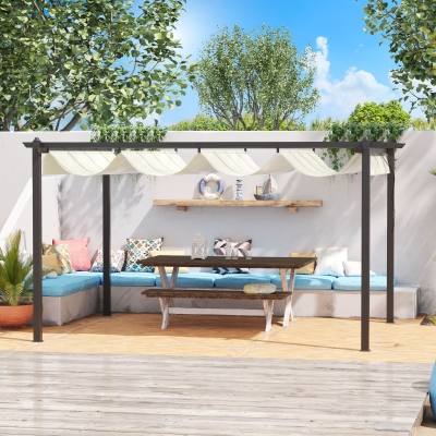 Outsunny Pergola foisor pentru gradina 3.96x2.96m cu acoperis retractabil si structura din aluminiu, crem