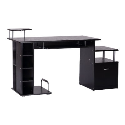 HomCom Masă de Birou pentru Calculator Modernă Masă de Birou PC cu Etajeră Culisantă pentru Tastatură 152 x 60 x 88cm Neagră