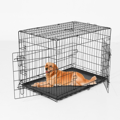 PawHut Cușcă Transport din Oțel pentru Animale, Pliabilă, Negru, 122x77x82cm