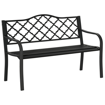 Outsunny Bancuta de gradina 2 locuri din otel si fonta cu brate si spatar decorat, 128x58.5x89cm, negru