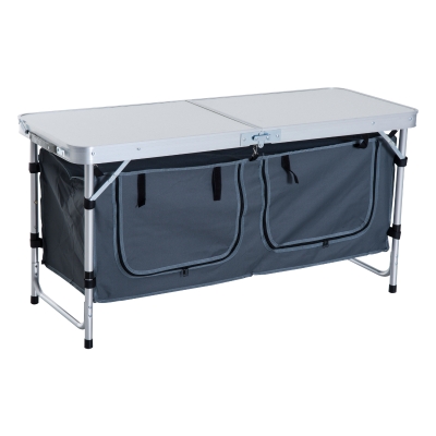 Outsunny Masuta de Camping Pliabila cu Raft pentru Sandwich in Aluminiu Alb