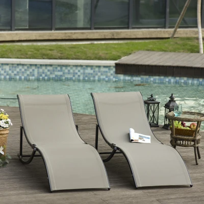 Set 2 Sezlonguri de Gradina 61x165x63cm Negru-Kaki