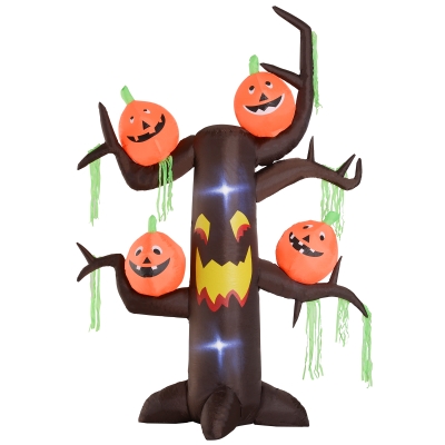 Homcom Gonflabil pentru Halloween cu Forma de Copac Infestat cu Fantome si Bostani cu Lumini Led 240cm