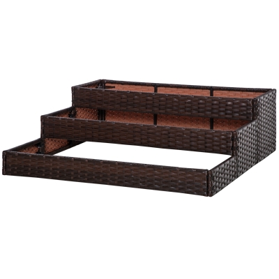 Outsunny Pat de gradina inaltat cu 3 niveluri din ratan sintetic fara fund pentru plante si legume, 120x120x40cm, gri