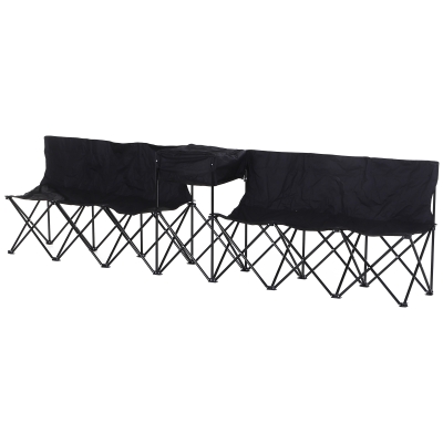 Outsuny Scaun Bancuta pentru Camping Pliabila 6 Locuri Negru 306cm x 48cm x82cm