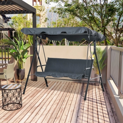 Outsunny Balansoar de Gradina 3 Locuri cu Baldachin Parasolar Reglabil si Perne, 172Lx120x153cm, Gri