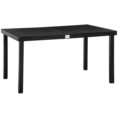 Outsunny Mesa de Jardín Rectangular Mesa de Comedor Exterior para 6 Personas con Encimera de Listones y Estructura de Aluminio para Terraza Balcón 140x90x74 cm Negro