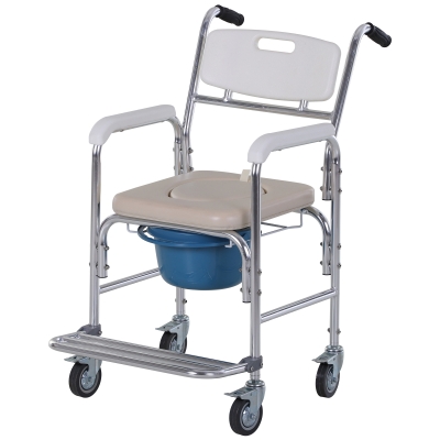 Homcom Scaun cu Rotile Impermeabil cu WC Olita Detasabila pentru Batrani/Persoane cu Handicap