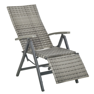 Outsunny Sezlong de Gradina Pliabil Ratan PE Cotiere si Suport pentru Picioare