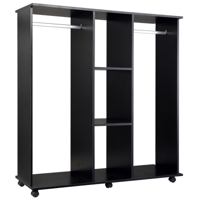 Homcom Dulap cu 5 Rafturi cu Roti si Bare Umerase din Lemn si Aluminiu, Negru, 120x40x128cm