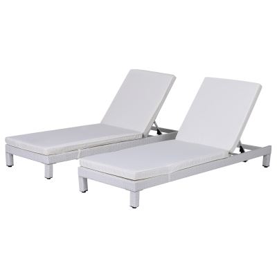 Outsunny Set 2 Sezloguri de Gradina in PE Rattan cu Perna Captusita Alba
