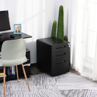 Vinsetto Lockable File Cabinet with 3 Drawers, Vertical Office Drawer for A4, Letter, Legal Size, Anti-tilt Design, Pre-Assembled Body, Black