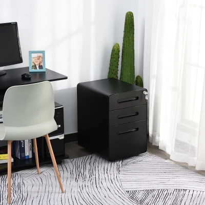 Vinsetto Lockable File Cabinet with 3 Drawers, Vertical Office Drawer for A4, Letter, Legal Size, Anti-tilt Design, Pre-Assembled Body, Black