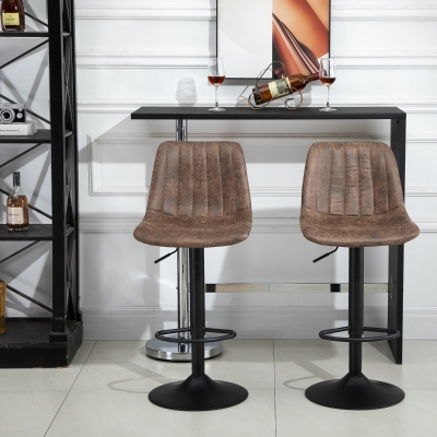 HOMCOM Set de 2 Scaune de bar captusite inaltime reglabila rotative suport pentru picioare