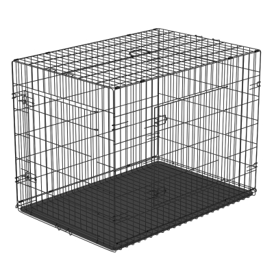 PawHut Cușcă Transport din Oțel pentru Animale, Pliabilă, Ușă dublă,Negru, 76x53x57cm