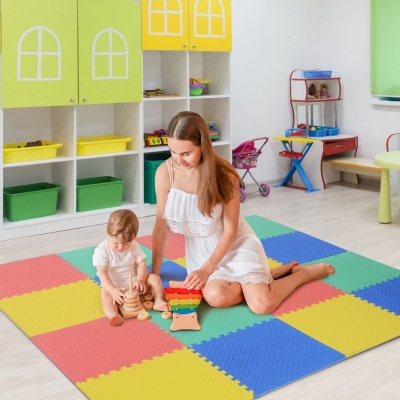 HOMCOM Covor Puzzle in EVA pentru Copii Antialunecos 16 Bucati Multicolor 63.5x63.5x2cm