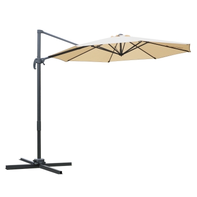 Outsunny Round Umbrella Parasol W/360° Rotation and Cross Base-Beige