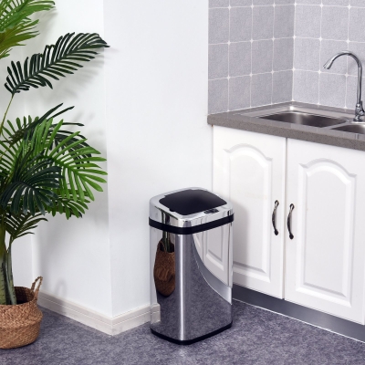 HomCom Coș de gunoi din Otel si Inox cu Senzor automat 30L/Pătrat