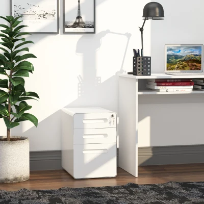 Vinsetto Lockable File Cabinet with 3 Drawers, Vertical Office Drawer for A4, Letter, Legal Size, Anti-tilt Design, Pre-Assembled Body, White