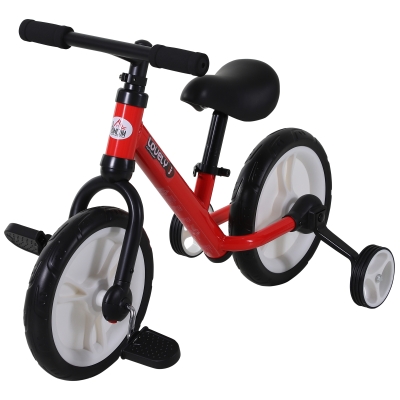 HOMCOM 11 Inch Kids Balance Bike Training Pedal Bicycle W/ Removable Stabilizers EVA Tyres Adjustable Seat Height 2 to 5 Years Red