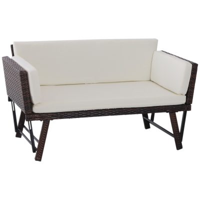 Outsunny, canapea/sezlong gradina 2 locuri, 129x66x67cm, alb